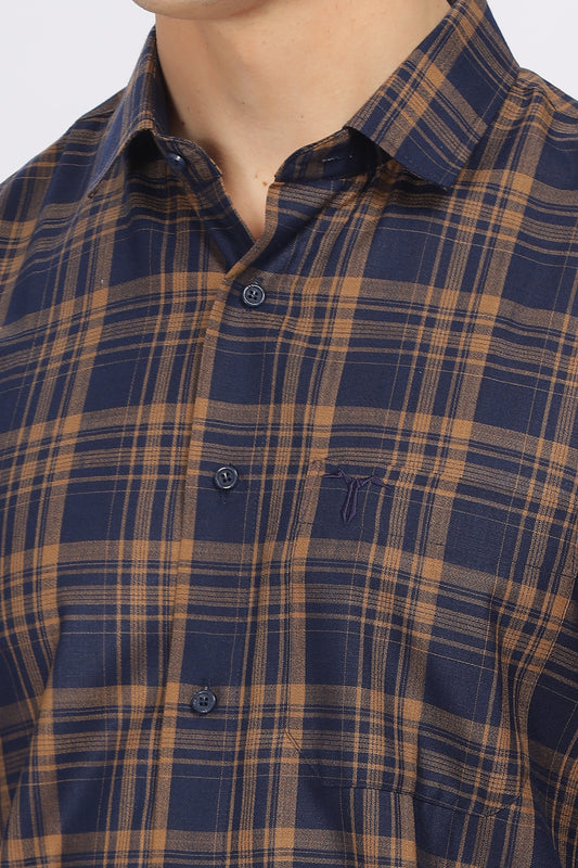 Yankees Blue With Brown Check Shirt