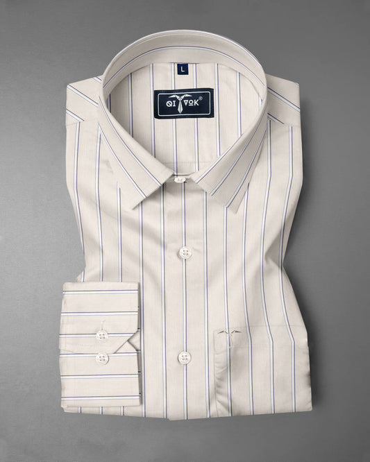 Beige With Blue Thin Striped Shirt